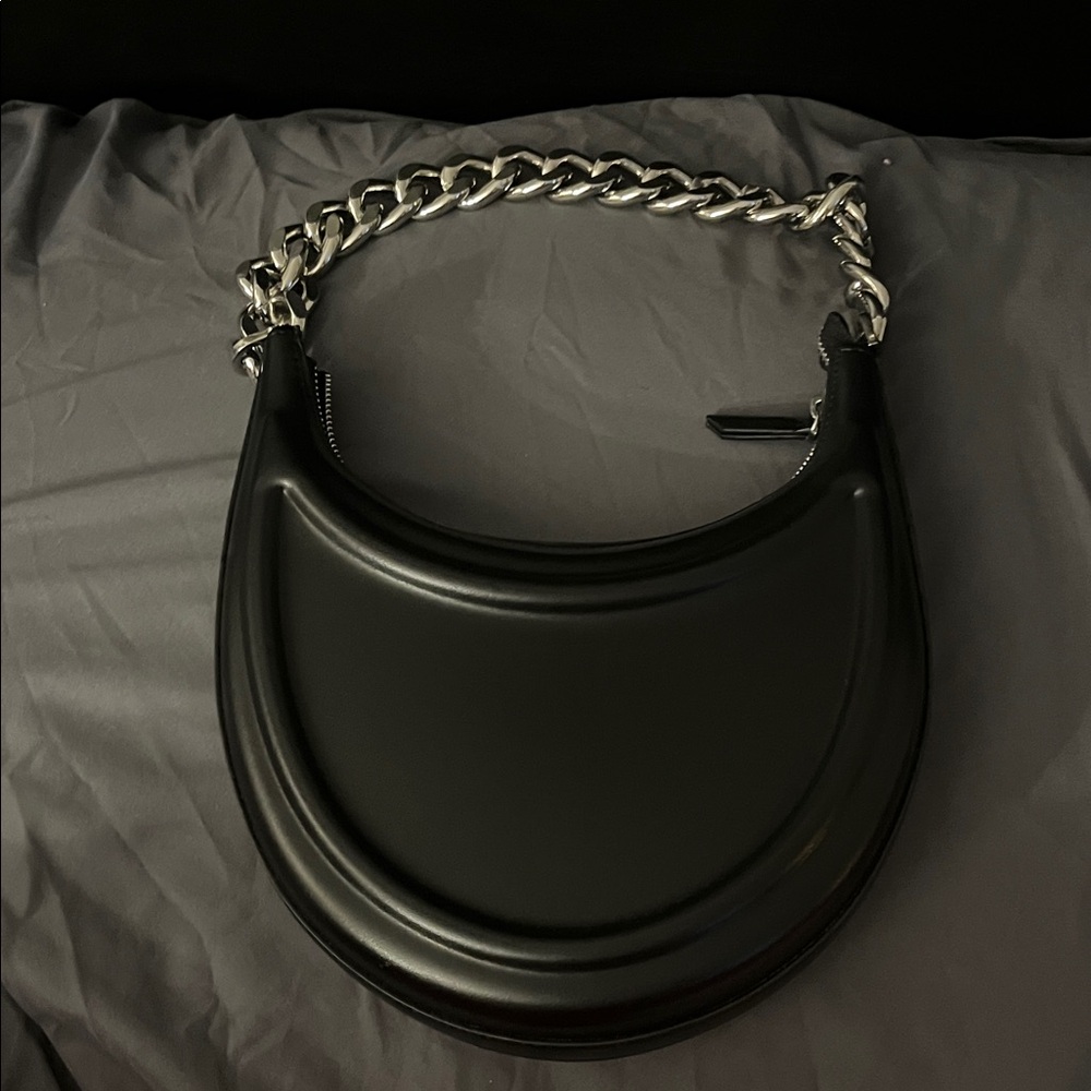 Black Crescent Handbag with Chain Strap